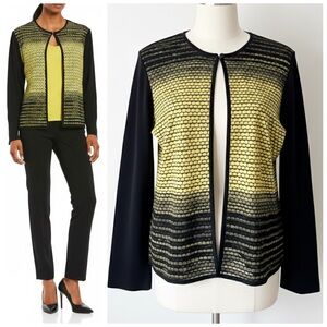 Ming Wang Black and Turmeric Yellow Ombre Lux Open Front Cardigan Size Large